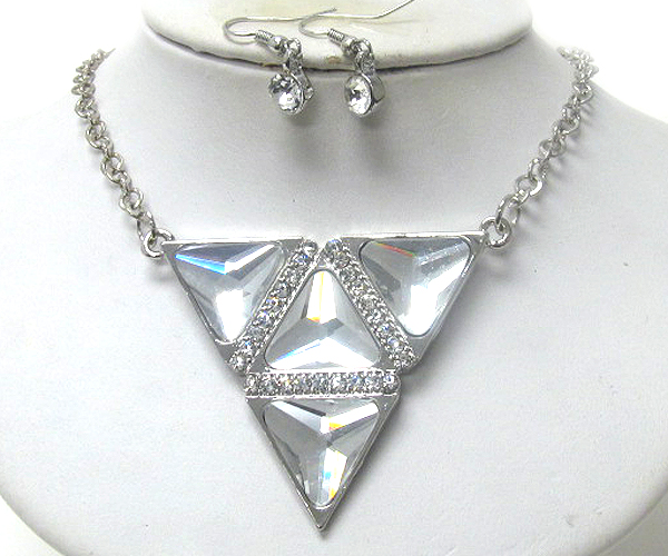 DESIGNER STYLE CRYSTAL AND GLASS DECO MULTI TRIANGULAR NECKLACE EARRING SET