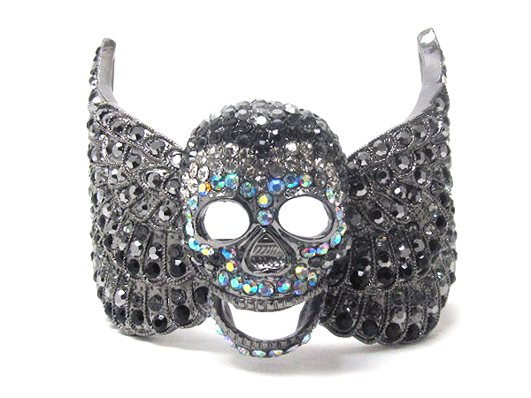 Crystal stud skull and wing bracelet
