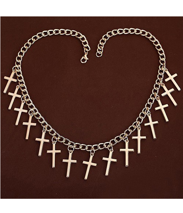 Multi cross dangle metal chain necklace