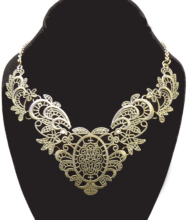 Metal filigree bib necklace