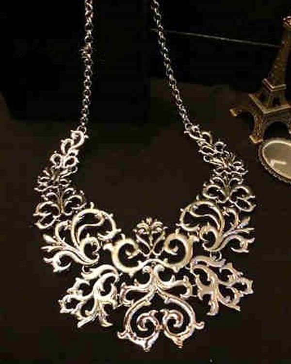 Cutout metal bib necklace