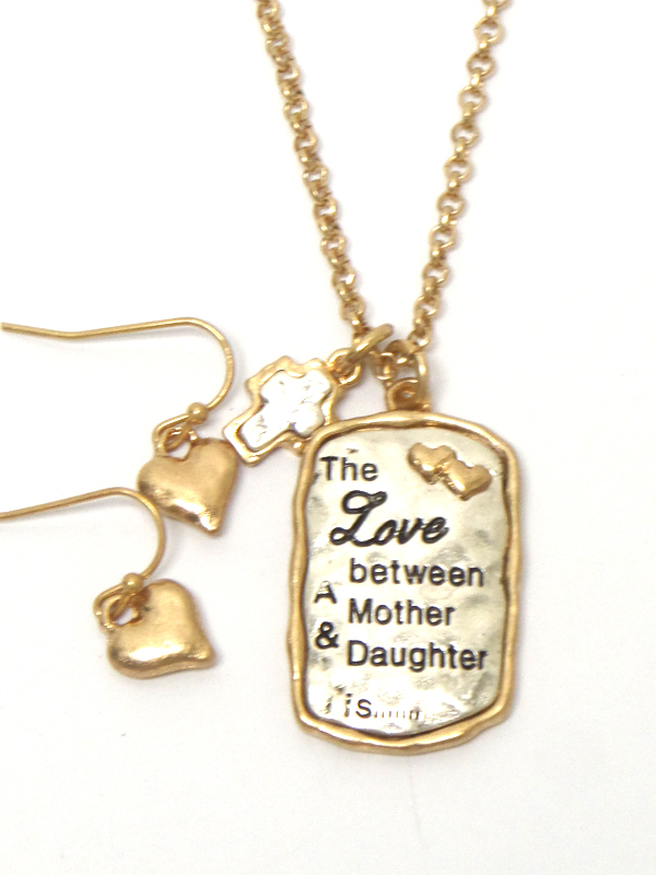Handmade message tag pendant necklace set - the love between a mother and daughter is