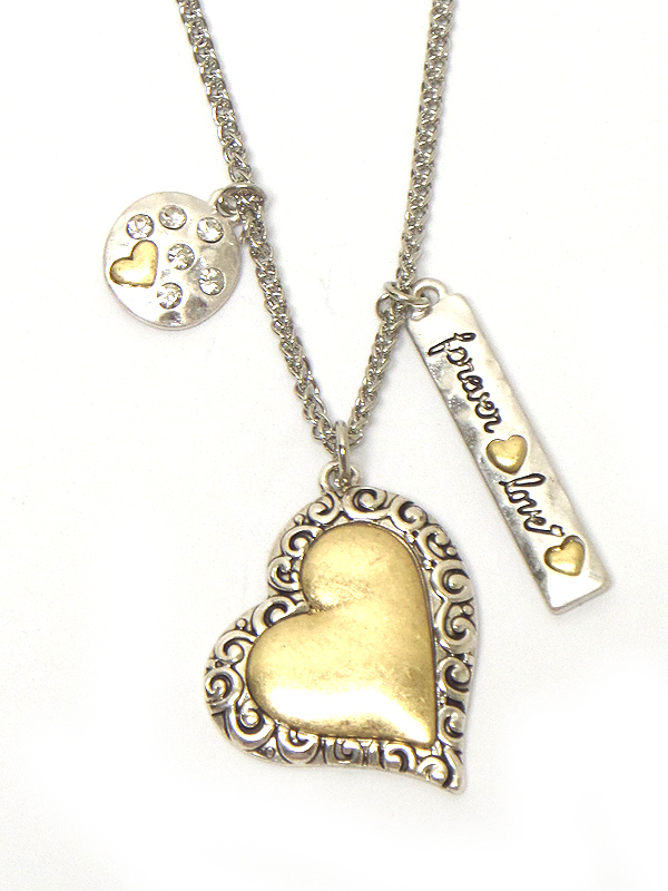 Crystal disk and heart necklace - forever love