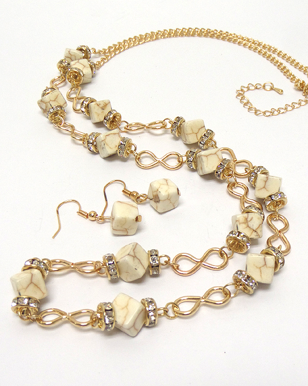 Multi stone and crystal rondelle link long necklace set