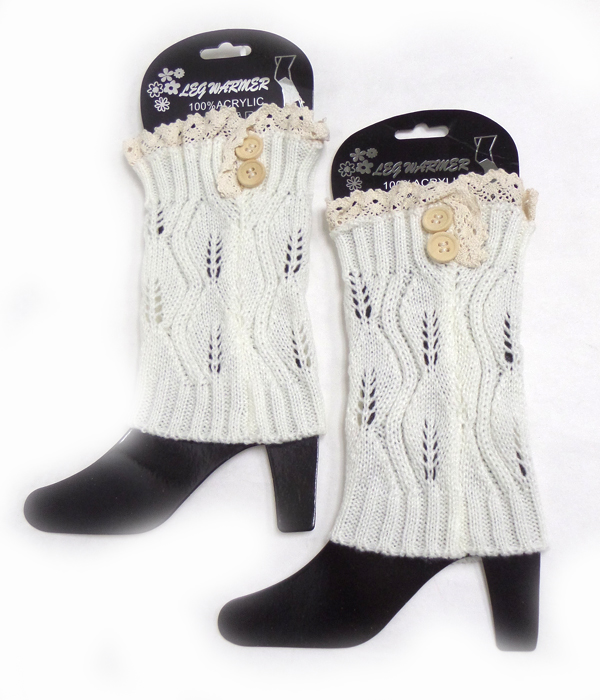 Button and lace vintage crochet leg warmer boot cuffs