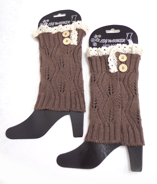 Button and lace vintage crochet leg warmer boot cuffs