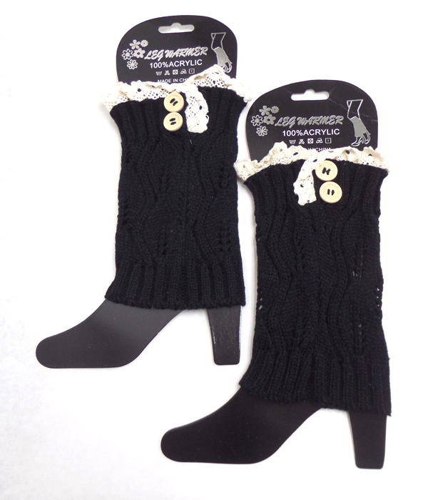 Button and lace vintage crochet leg warmer boot cuffs