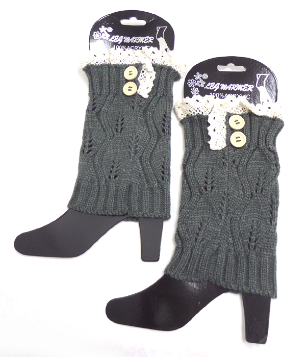 Button and lace vintage crochet leg warmer boot cuffs