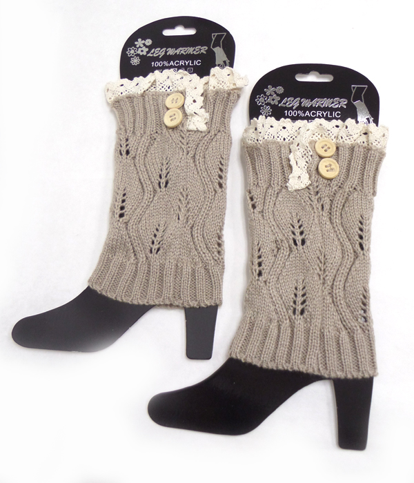 Button and lace vintage crochet leg warmer boot cuffs