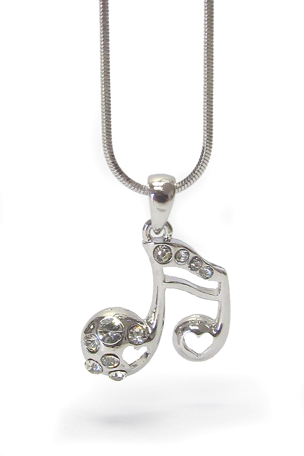 Made in korea whitegold plating crystal music note pendant necklace