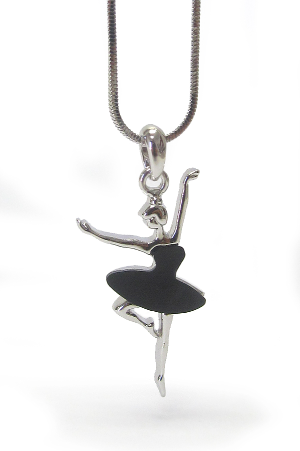 Made in korea whitegold plating crystal and acryl deco ballerina pendant necklace
