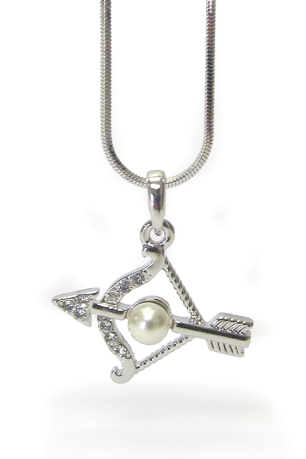 Made in korea whitegold plating crystal  cupid arrow pendant necklace 