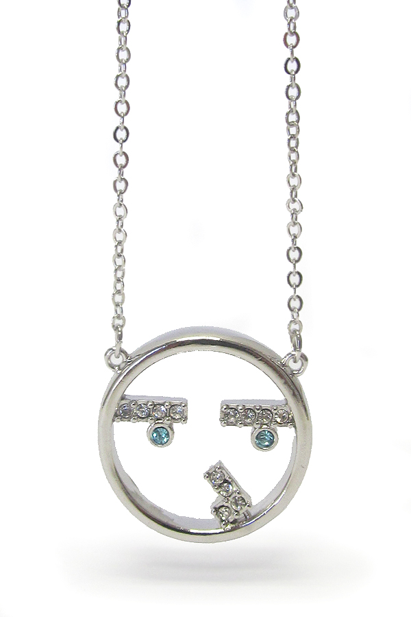 Made in korea whitegold plating crystal emoji pendant necklace
