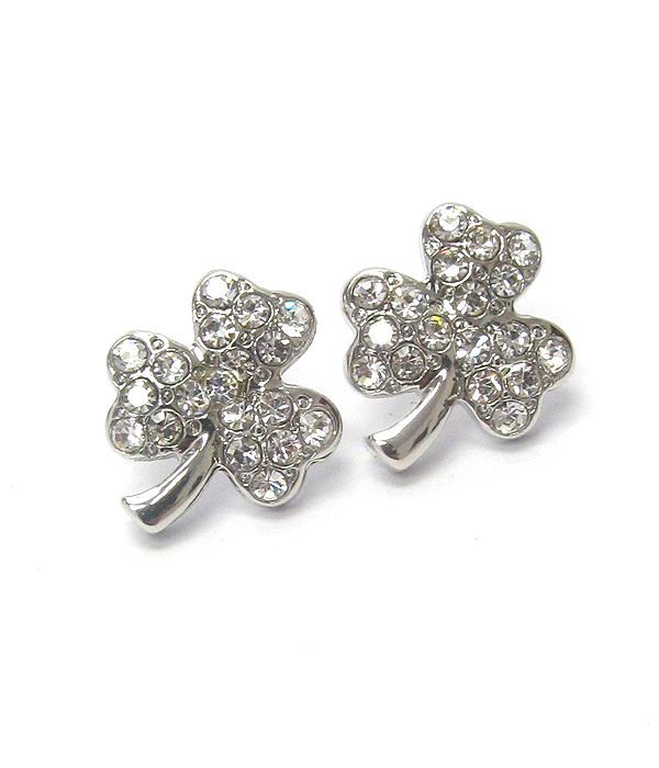 St patrick whitegold plating crystal clover earring