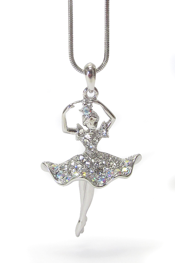 Made in korea whitegold plating crystal ballet theme pendant necklace