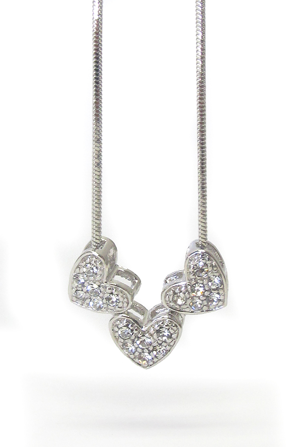 Made in korea whitegold plating crystal triple small heart necklace -valentine