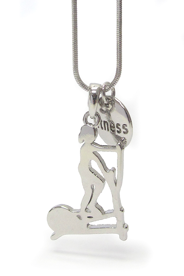 Made in korea whitegold plating crystal  fitness theme running machine girl pendant necklace 