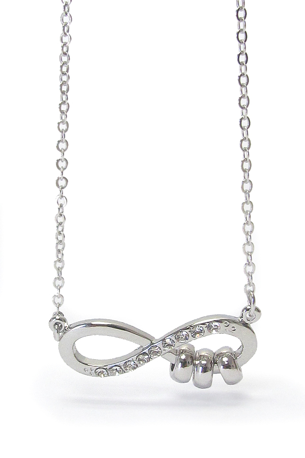 Made in korea whitegold plating crystal infinity and metal ring pendant necklace