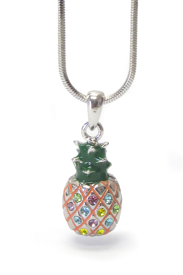 Made in korea whitegold plating crystal pineapple pendant necklace