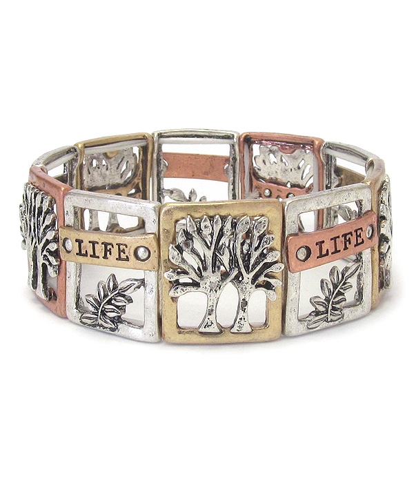 TRI TONE TREE OF LIFE STRETCH BRACELET