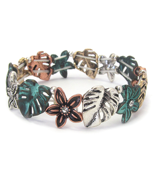 Vintage flower and leaf stretch bracelet