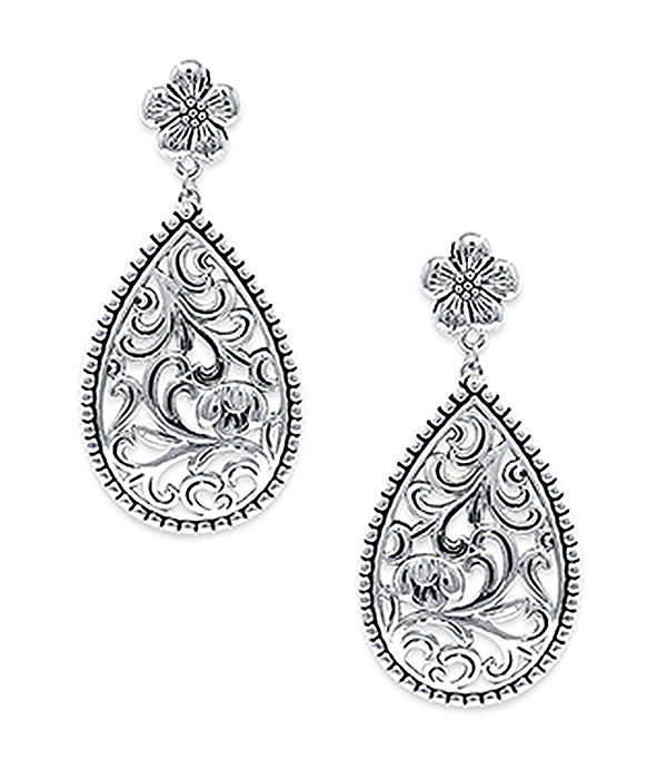 METAL FILIGREE TEARDROP EARRING