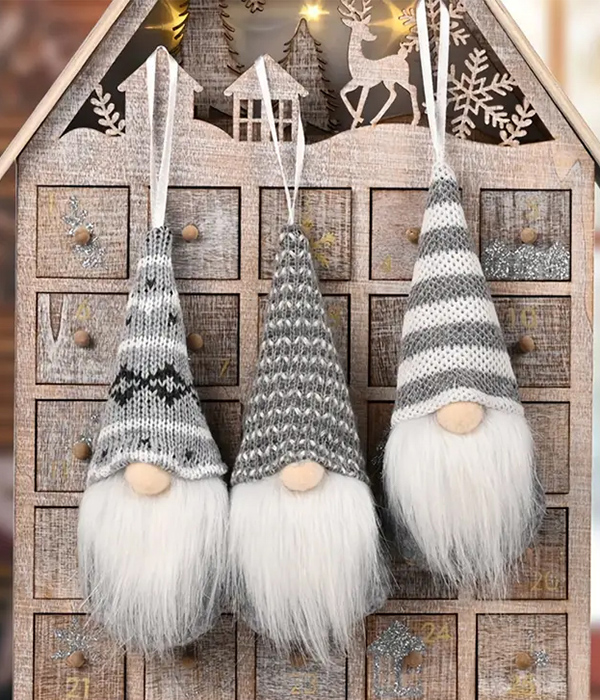 Christmas theme 3 pair fabric ornament set - gnome