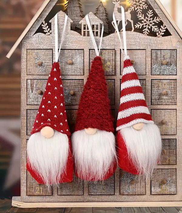 Christmas theme 3 pair fabric ornament set - gnome