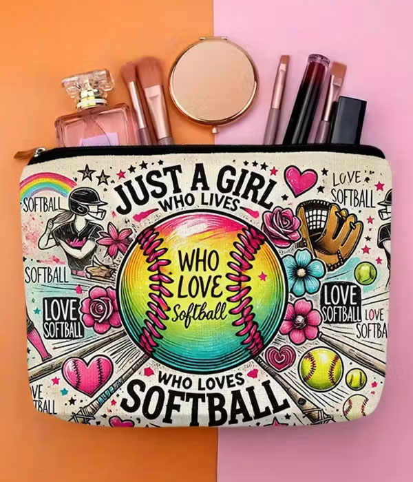 Softball theme cosmetic makeup bag