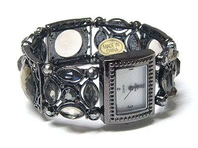 Glass beads stretch band bracelet watch