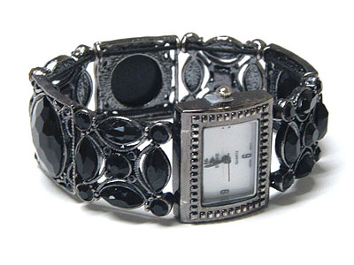 Glass beads stretch band bracelet watch