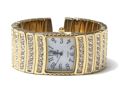 Crystal metal bangle watch