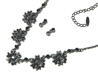 Crystal multi flower necklace and earring set
