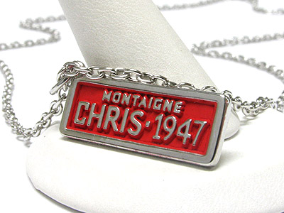 Made in korea whitegold plating chris license plate pendant necklace