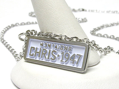 WHITEGOLD PLATING CHRIS LICENSE PLATE PENDANT NECKLACE