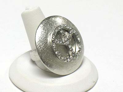 Crystal peace scratch metal adjustable size ring - brass metal