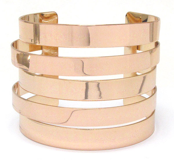 Multi line wide metal cuff bracelet