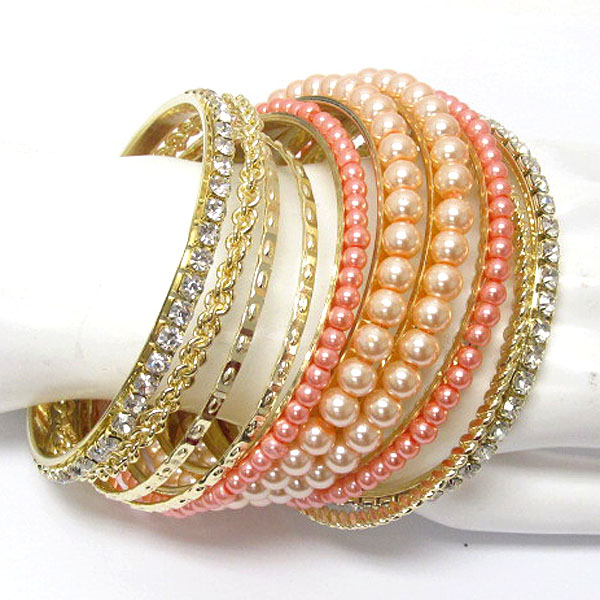 Crystal and pearl deco multi bangle bracelet set of 11