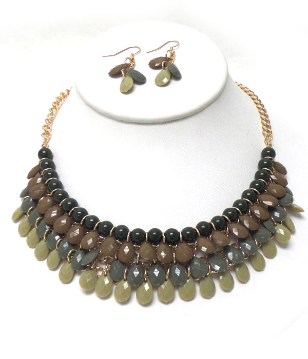 MULTI FACET ACRYLIC TEARDROPS STATEMENT NECKLACE SET 