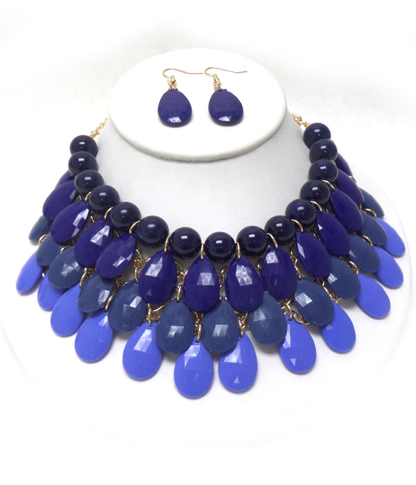 Multi facet acrylic teardrops statement necklace set