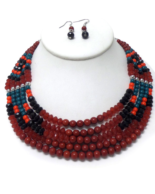 Five layers of bead with bar necklace set 