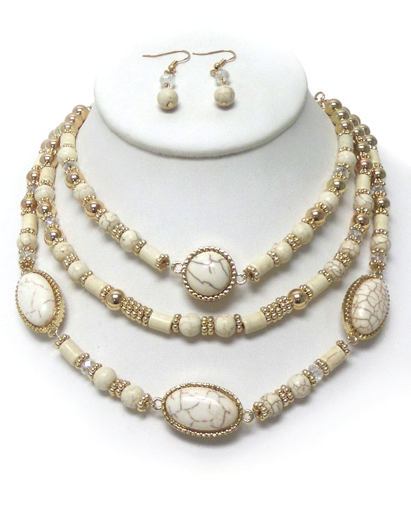 Three layer stone necklace set 