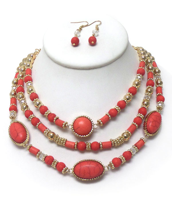 Three layer stone necklace set 