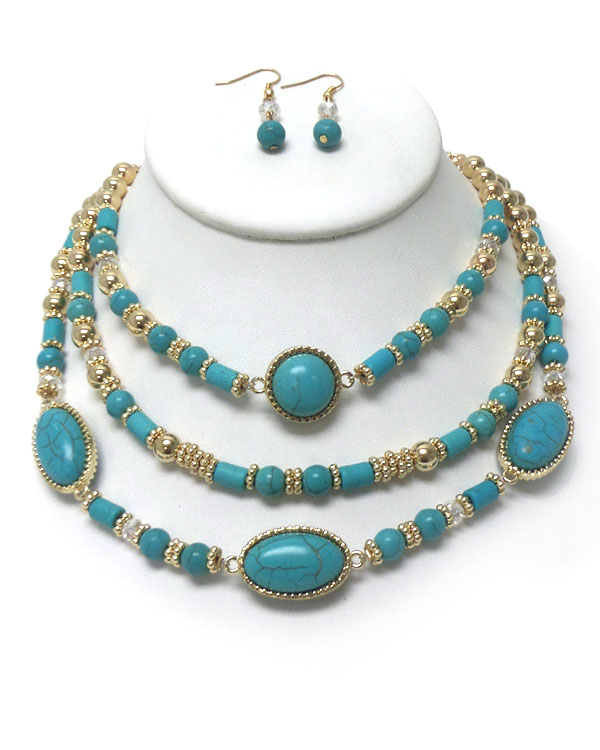 Three layer stone necklace set