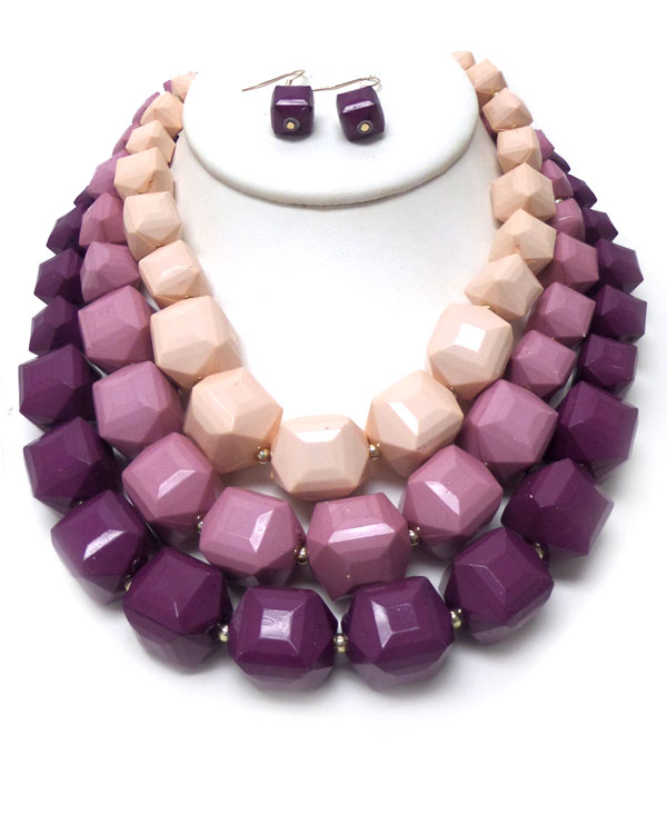 Large three row gradual beads necklace set 