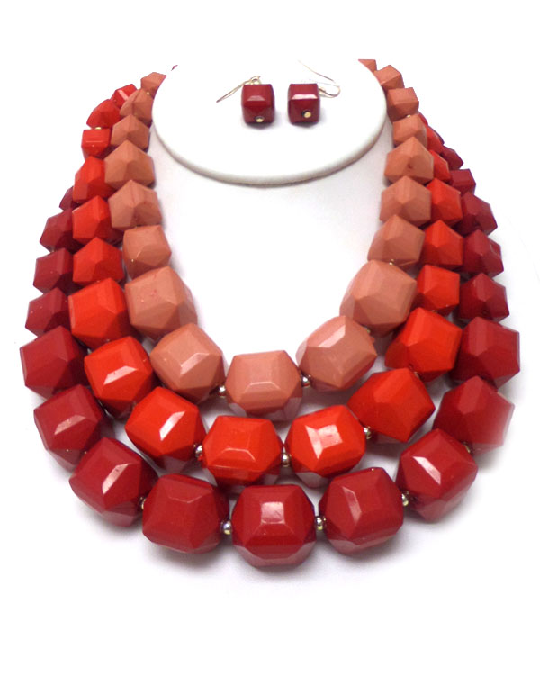 Large three row gradual beads necklace set 