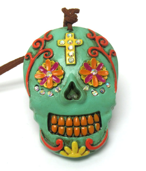 Handmade and paint clay art sugar skull pendant