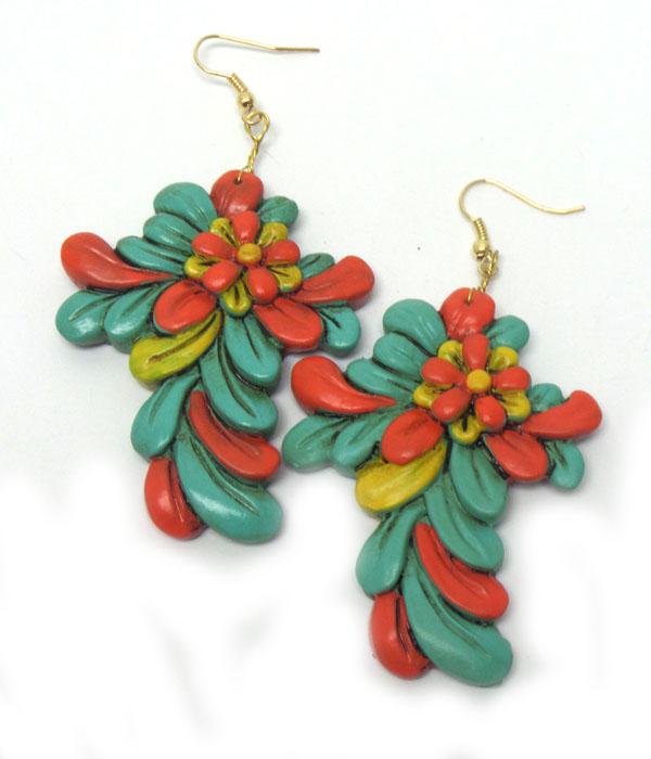 Handmade and paint clay art cross earring