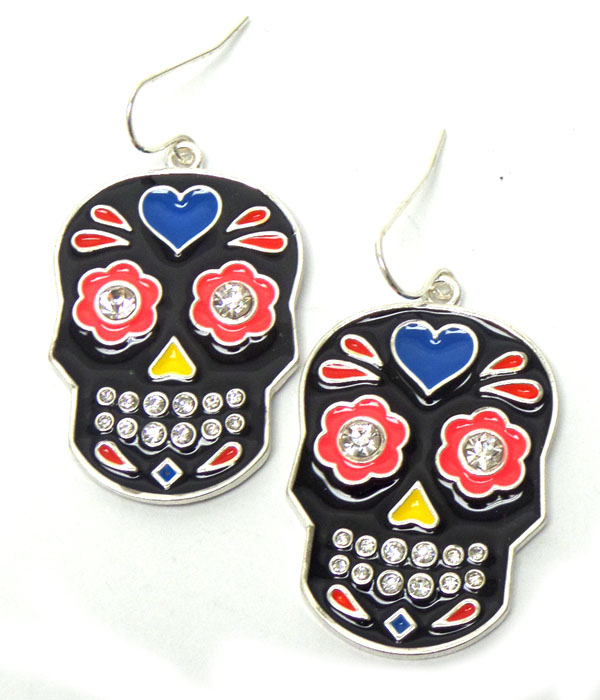 Crystal and epoxy sugar skull earring