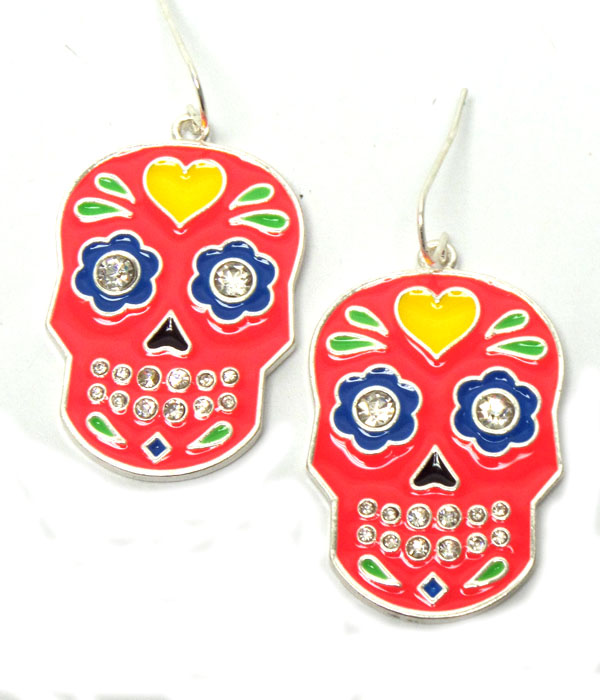 Crystal and epoxy sugar skull earring